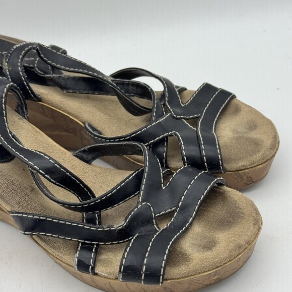 Vintage Mudd Sandals Wedges Black/Brown Buckle Faux Leather Open Toe Y2K 90s 7.5 - Picture 2 of 9